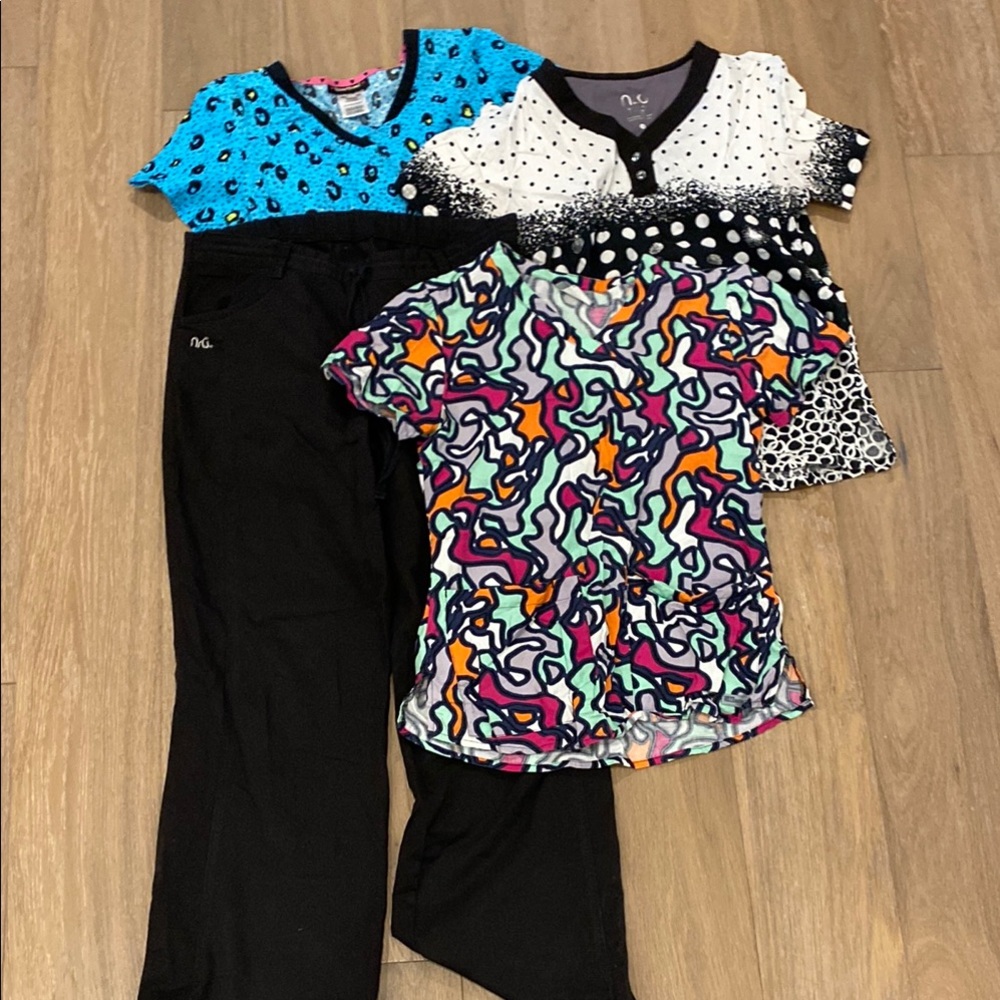 NG Black Pants and Various Colorful Tops Scrub Set